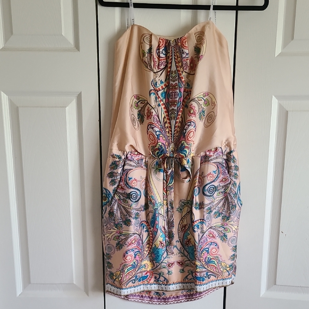 Bisou Bisou Strapless Dress with Pink and Blue Patterns
